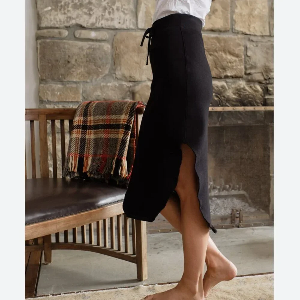 Frank & Eileen DONEGAL Unforgettable Tie Waist Skirt TRIPLE FLEECE Size: M Black - Picture 3 of 16